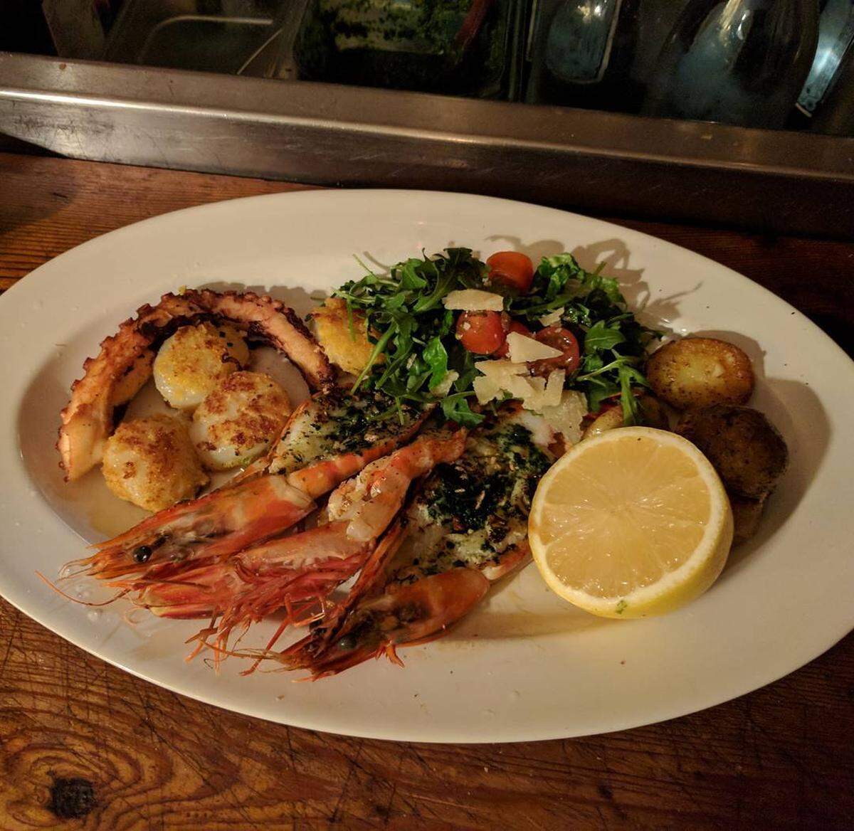 Grilled octopus, prawns and scallops at Mazzi Cucina