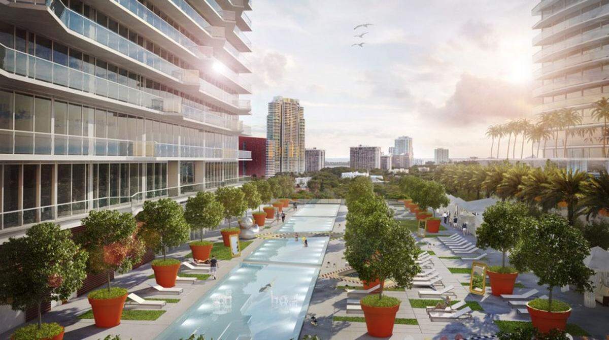 The poolscape at the SLS Brickell.