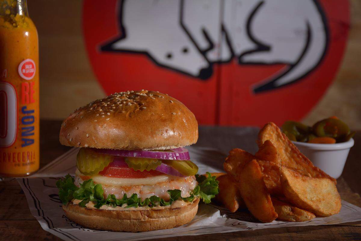 Shrimp burger at La Cerveceria de Barrio.