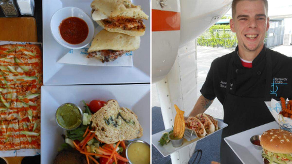 Chef Sean Anderson with a variety of dishes at Jet Runway Cafe in Fort Lauderdale. Linda Bladholm photo.