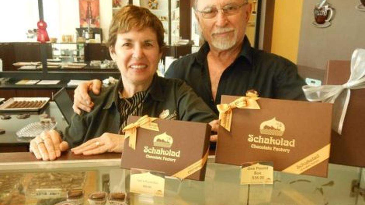 Adriana and Bernie Schaked with some of their chocolate at Schakolad Chocolate Factory. (Linda Bladholm)