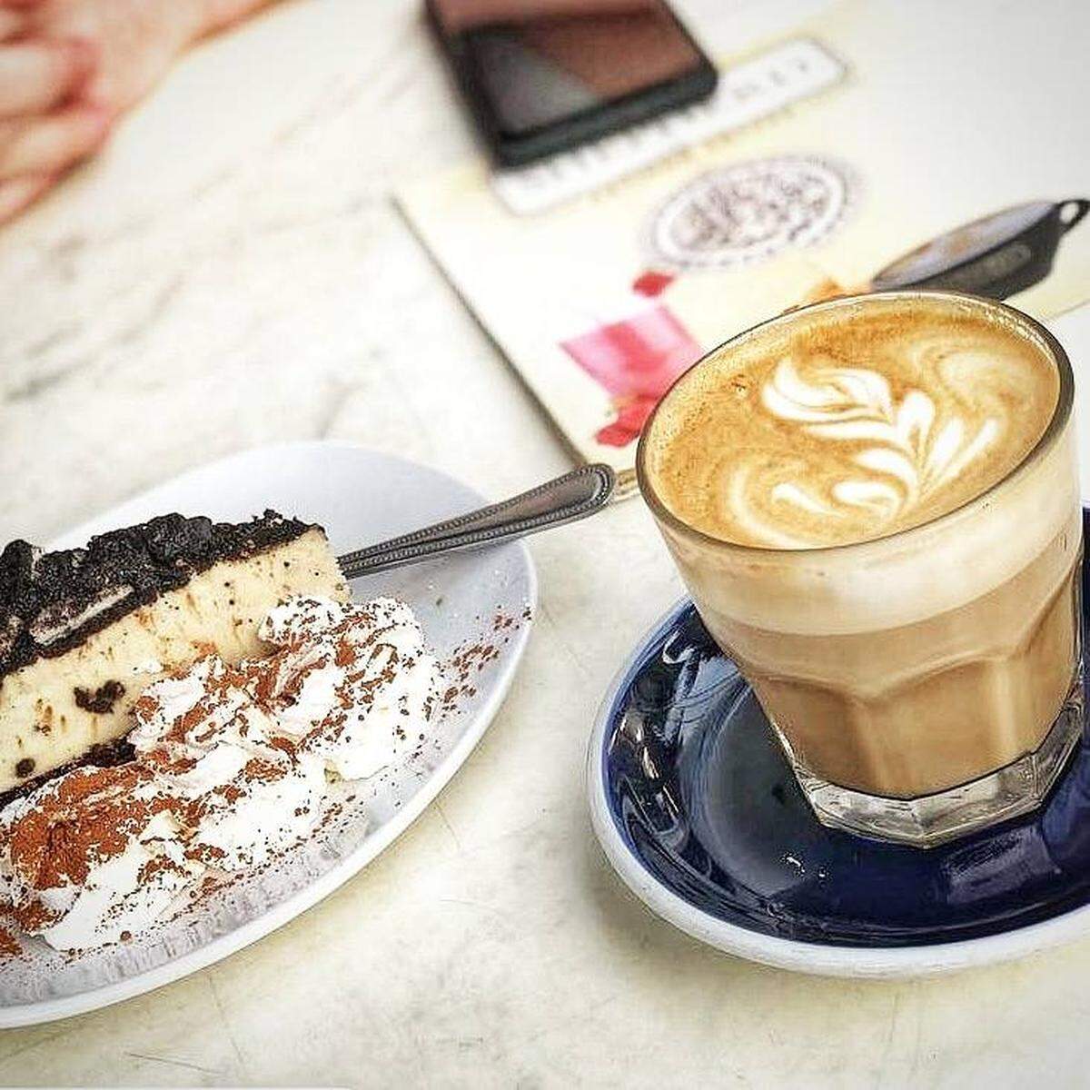 Oreo Cake and latte at Shepherd Artisan Coffee