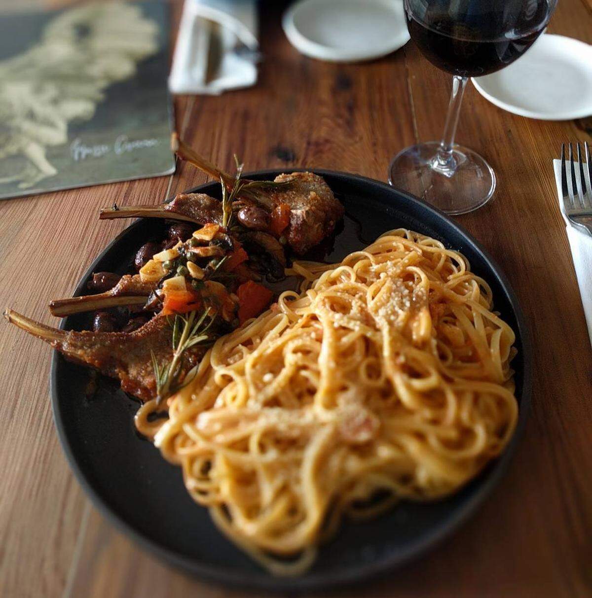 Lamb chops with linguini a la vodka at Mazzi Cucina