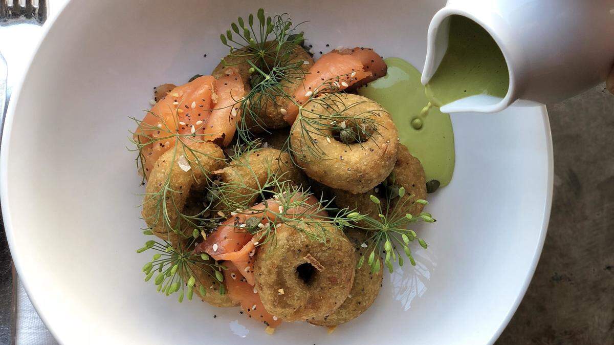 Bagel bites with nova lox and dill at Mason. We'll have two plates, please.