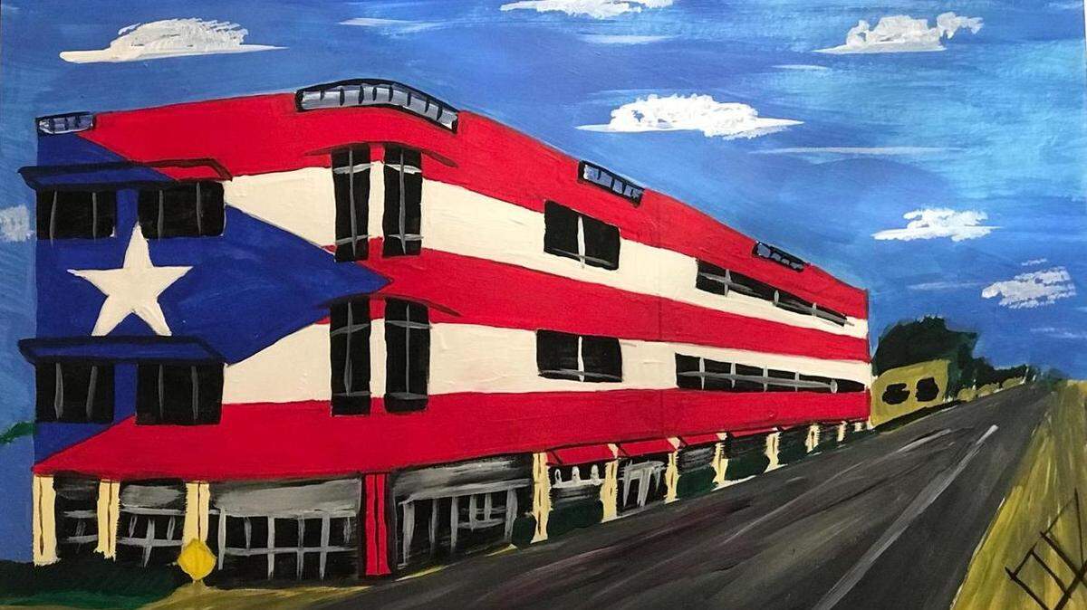 The mural that will cover José Mendín's new restaurant, La Placita, is a commissioned mural by the artist Hector Collazo Hernandez. He painted a canvas for Mendin as inspiration for the mural.