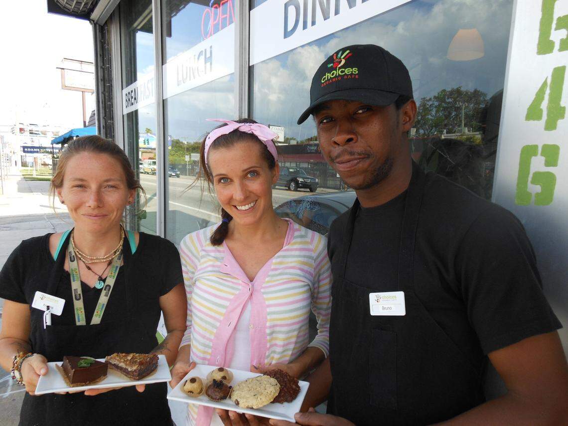 From right Guency Bruno, Lori Zito, the perational manager and Kristina Deeg at Choices Vegan Cafe, 79th Street, Shorecrest.