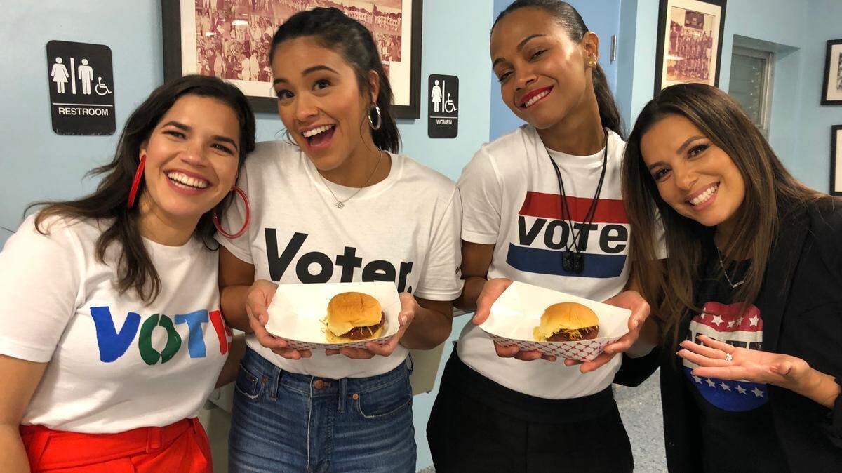 Ariete chef Micheal Beltran served fritas at an event Nov. 4 at Shenandoah Park for Florida gubernatorial hopeful Andrew Gillum Sunday. The crowd included Hollywood stars America Ferrara, Gina Rodriguez, Zoe Saldana and Eva Longoria.