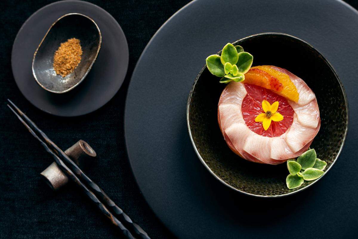 Hamachi with grapefruit ponzu sauce at Kaido