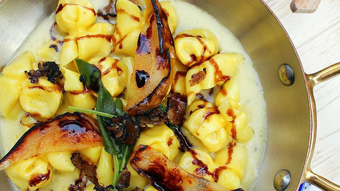 Fiocchetti pasta purses stuffed with truffle cream tossed in Parmigiano-Reggiano fondue sauce at Call Me Gaby.