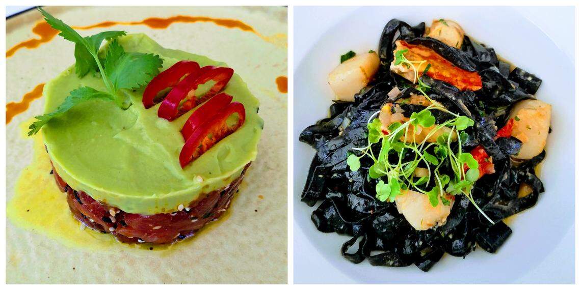 Tuna tartare one of the appetizers offered as part of the lunch menu, as is seafood pasta.