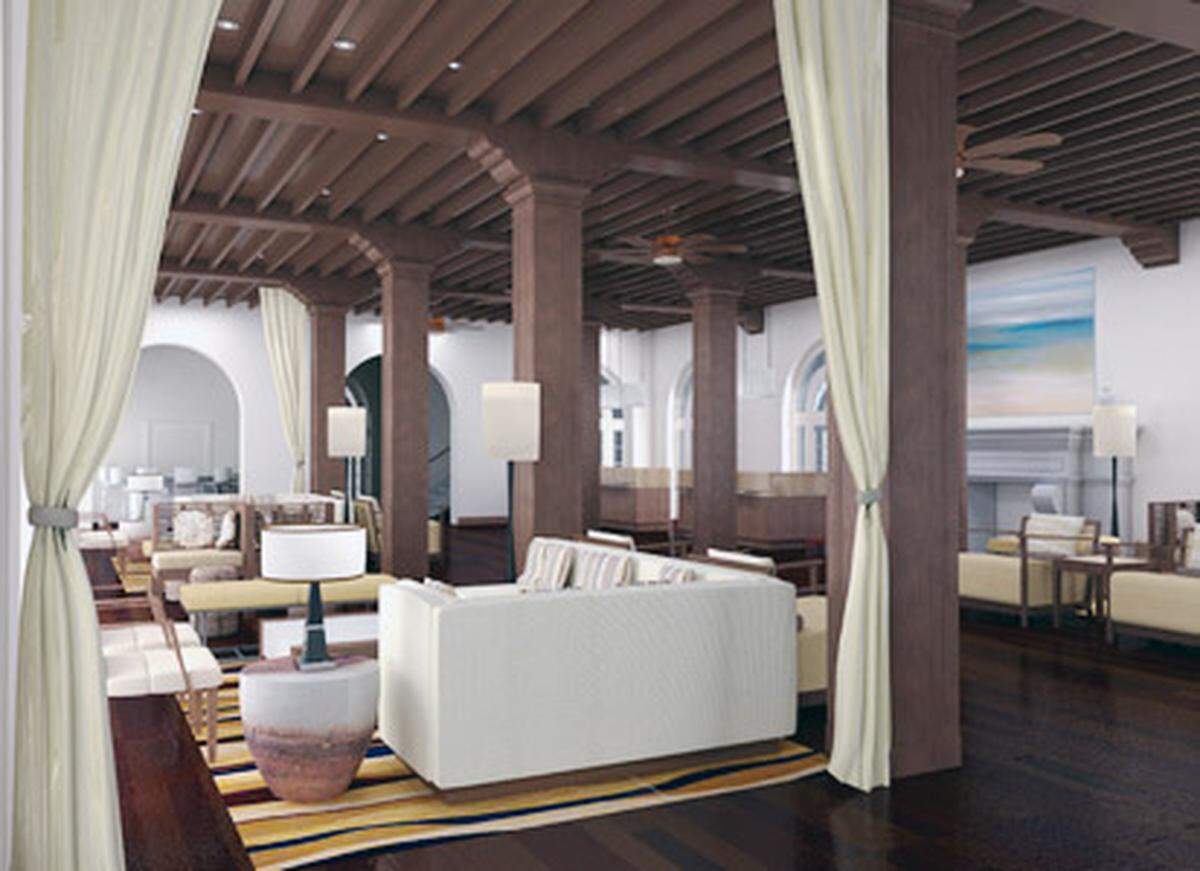 The lobby of the newly renovated Casa Marina Resort has a tropical air. Photo courtesy of Casa Marina Resort &amp; Beach Club