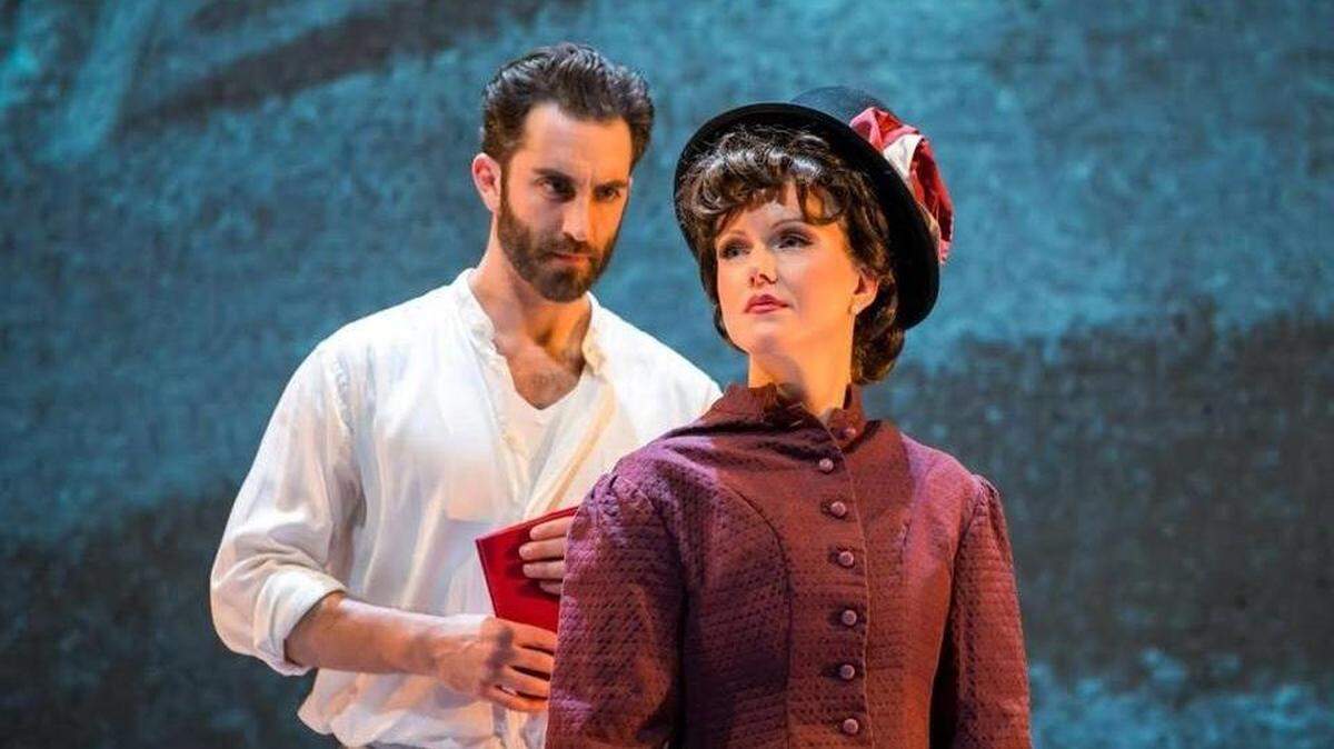 Cooper Grodin plays painter Georges Seurat, Kimberly Doreen Burns his mistress Dot in Zoetic Stage’s ‘Sunday in the Park With George.’
