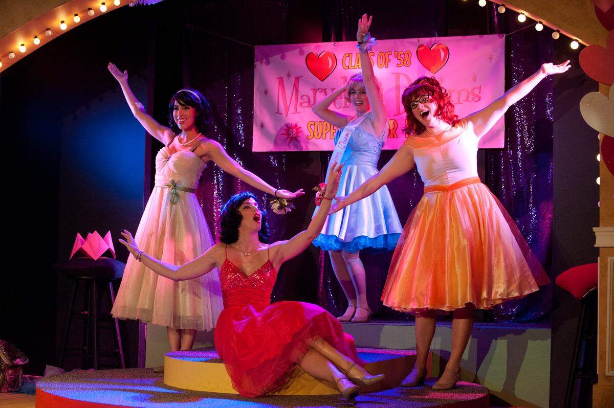 Cast members, from left, Emily Barona, Carolina Pozo, Gabriela Tortoledo, and Brianna Mackey perform in the Main Street Players production of The Marvelous Wonderettes at the Main Street Playhouse in Miami Lakes, Thursday, Sept. 26, 2013. The musical comedy features many hit songs from the 1950s and 60s. Performances are at 2 p.m. on Sundays, 8 p.m. on Thursday, Oct. 3, as well as on Fridays and Saturdays until Oct. 13. General admission is $25, $18 for students and seniors. The theater is located at 6766 Main Street. For more information or to buy tickets visit www. mainstreetplayers.com.