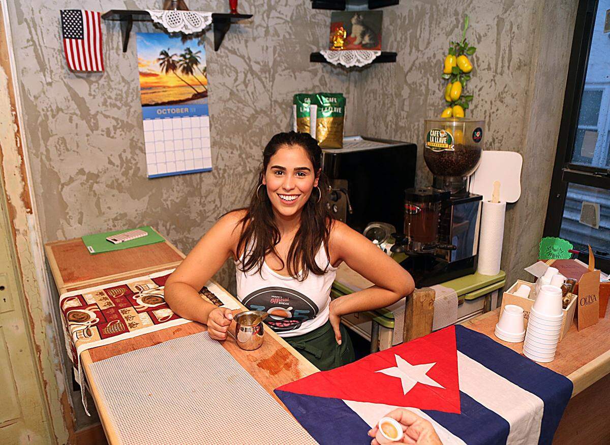 Actress Marcela Paguaga, as Idelmis the cafecito Girl play.