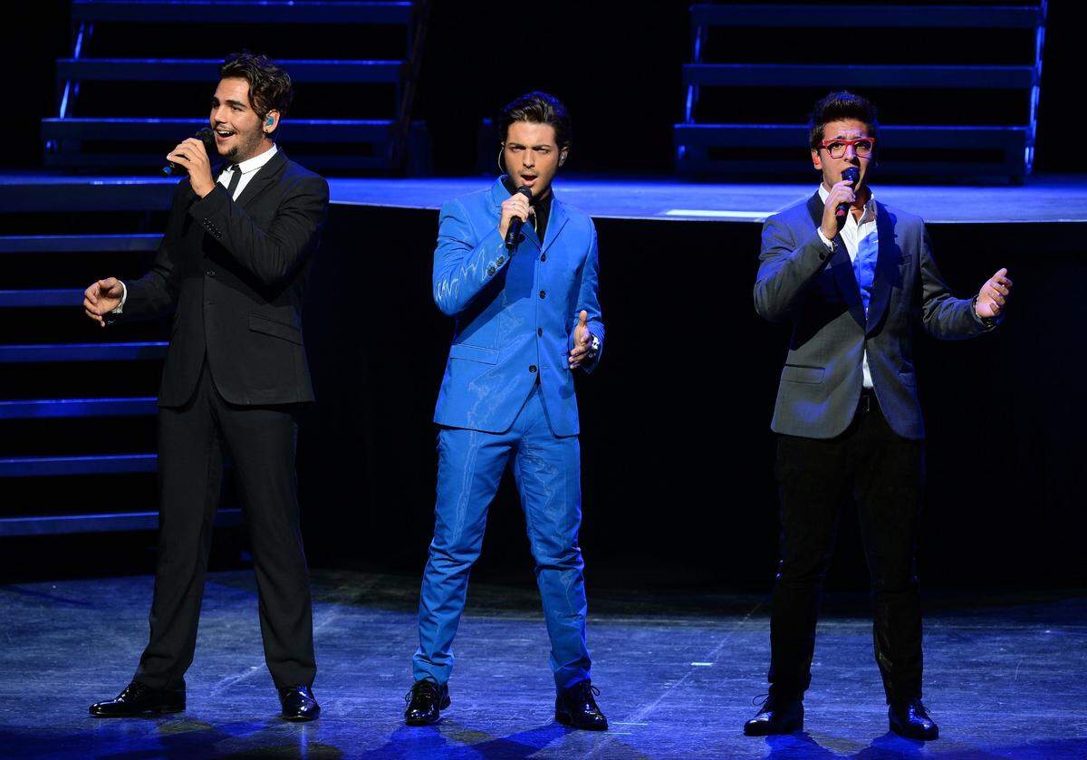 UNIVERSAL CITY, CA - AUGUST 28:  Italian operatic pop singers Piero Barone, Gianluca Ginoble and Ignazio Boschetto of Il Volo perform at Gibson Amphitheatre on August 28, 2013 in Universal City, California.  (Photo by Mark Davis/Getty Images)