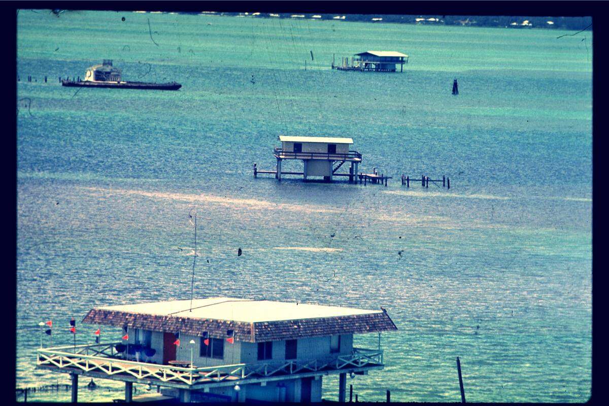 Swinging Stiltsville, pictured here in 1970, remains a popular stop for boaters on Biscayne Bay. Photo: John Pineda