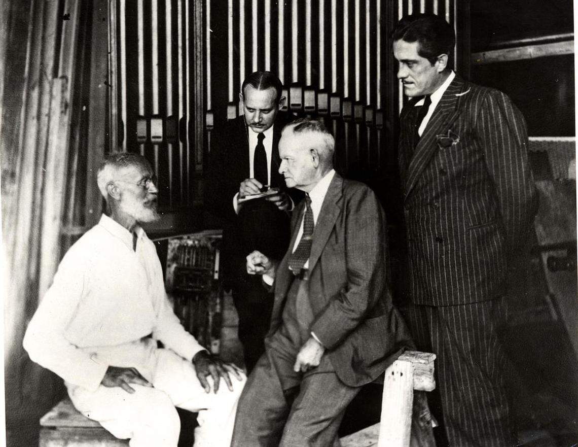 Carl Tanzler (von Cosel) left with Louis Harris center, Dr. Julio dePoo standing and an unknown man who was obviously thinking, "Dude. WTF?"