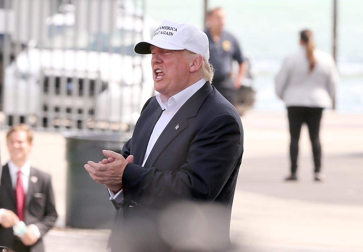Donald J. Trump, Republican U.S Presidential Candidate,  greets supporters after his speech during a campaign rally at Bayfront Park Amphitheater in Miami on Wednesday November 02, 2016.