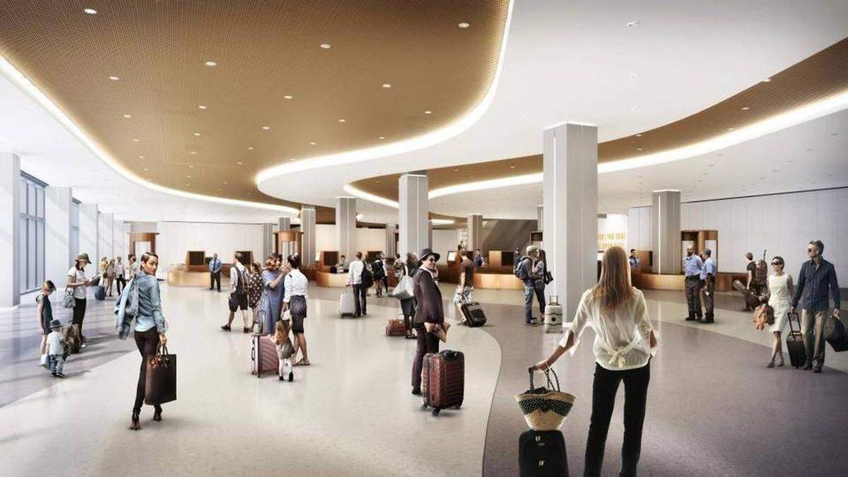 Rendering of the interior of Royal Caribbean Cruises’ new Terminal A at PortMiami. The new terminal will bring the Miami-based cruise company’s largest ships to Miami. Royal Caribbean Cruises