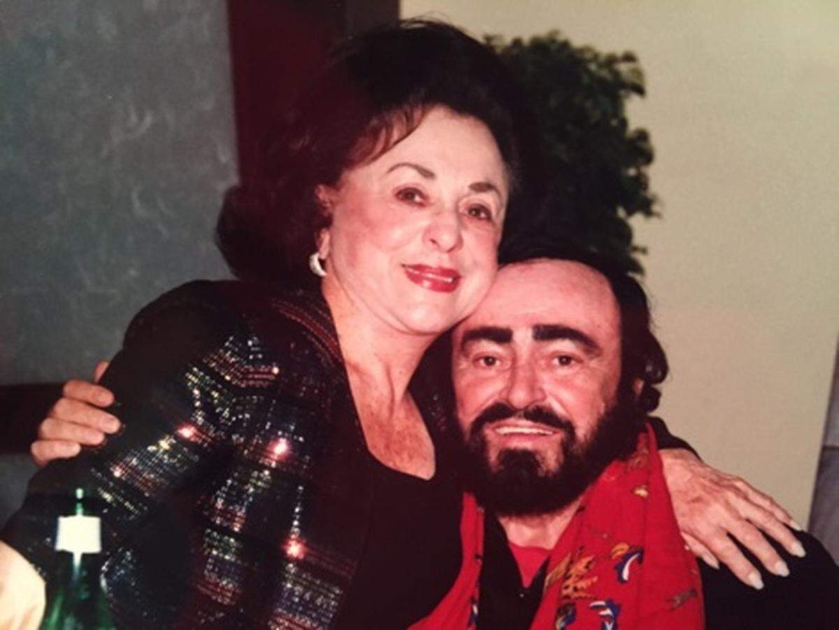 Judy Drucker and her friend, Italian tenor Luciano Pavarotti at her Miami Beach home.