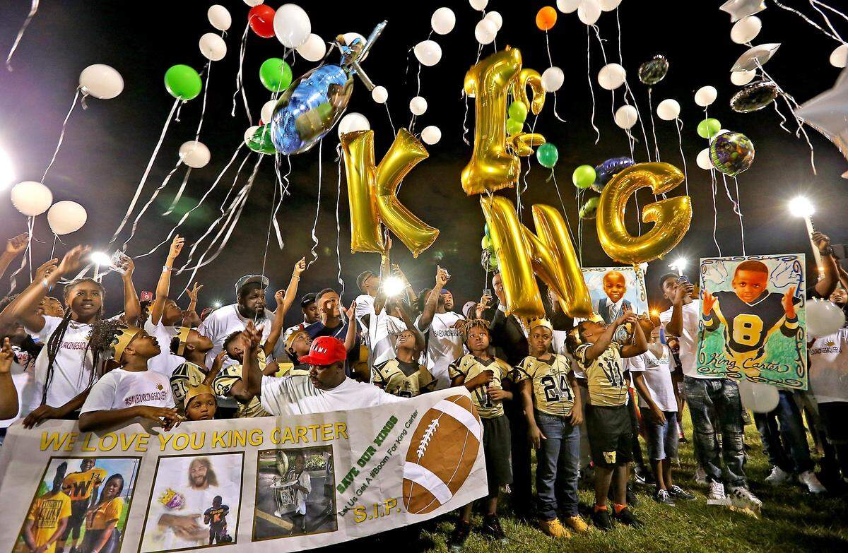 King Carter', a first-grader, was shot outside his home in Northwest Miami-Dade. His family and friends marked the one year anniversary of his death at Charles Hadley Park on Monday, February 20, 2017.