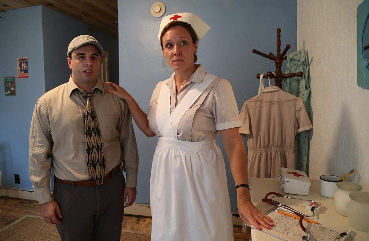 Actors Aubrey Kessler and Anderson Freitas, during a rehearsal of one of the short plays written by playwright  Juan C. Sanchez.