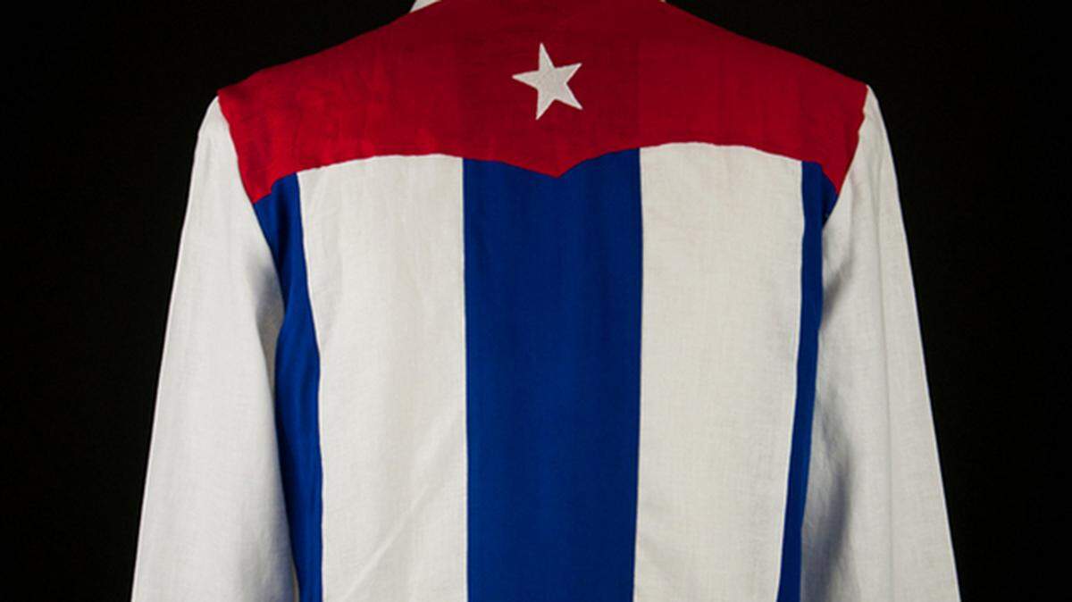 Guayabera bearing Cuban flag. 2012. Linen and cotton. Emiliano Nelson. Collection of HistoryMiami.