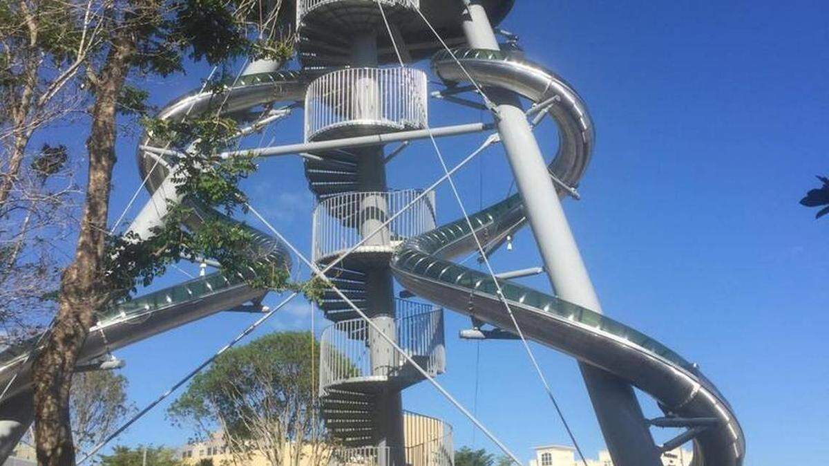 The adrenaline of sliding down this giant thing will get you ready for a shopping marathon.
