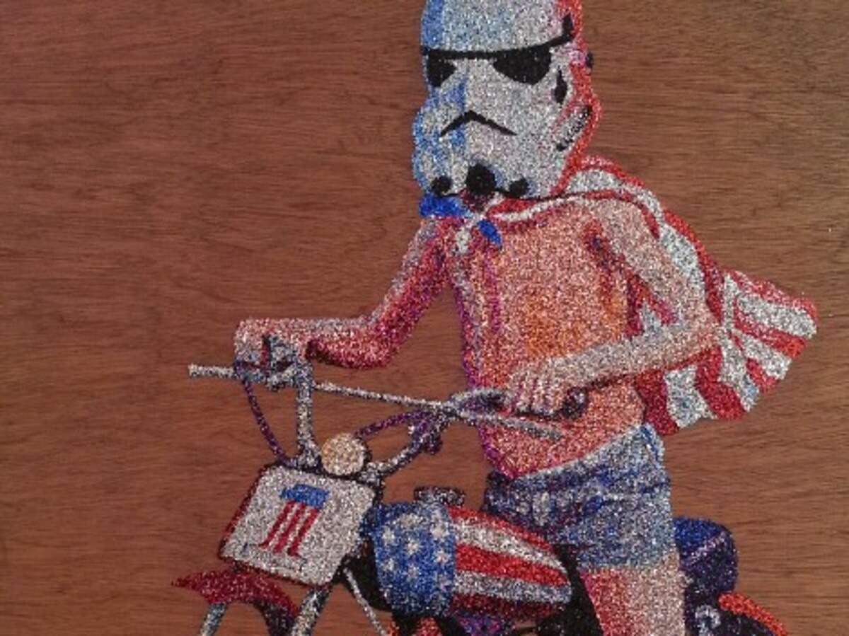 Rene Garcia Jr.'s glitter art is on display at the Aqua art fair on South Beach
