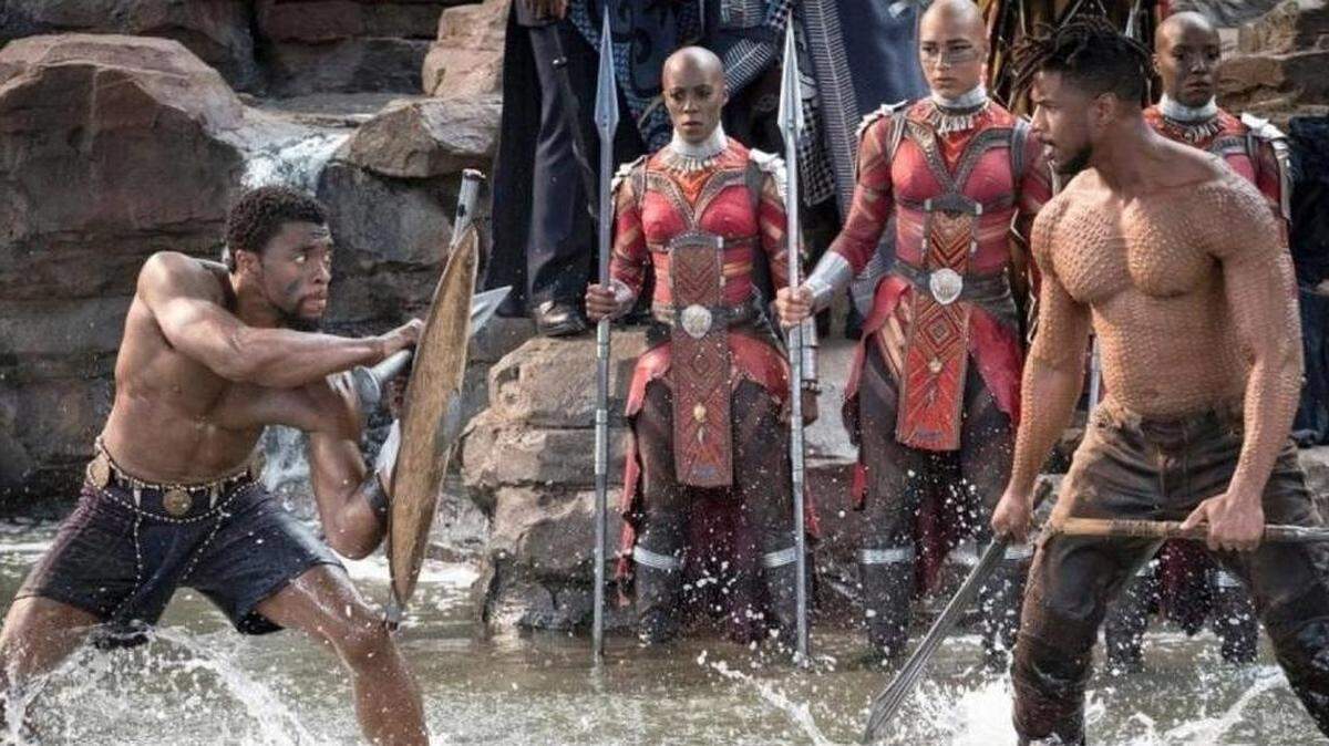 Chadwick Boseman, left, and Michael B. Jordan in “Black Panther.”
(Matt Kennedy Marvel Studios-Walt Disney)