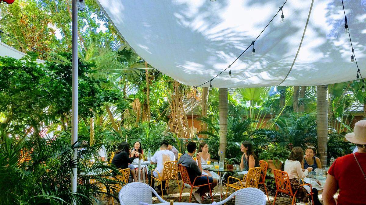 The tour starts at the Peacock Garden Bistro, which has an old school Coconut Grove vibe. Also the white sangria is delicious.