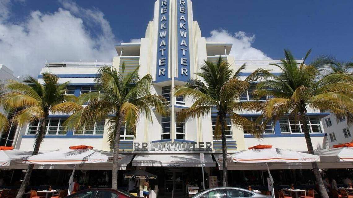 Miami Beach's Hotel Breakwater on Ocean Drive in is a great example of the Art Deco style of architecture.