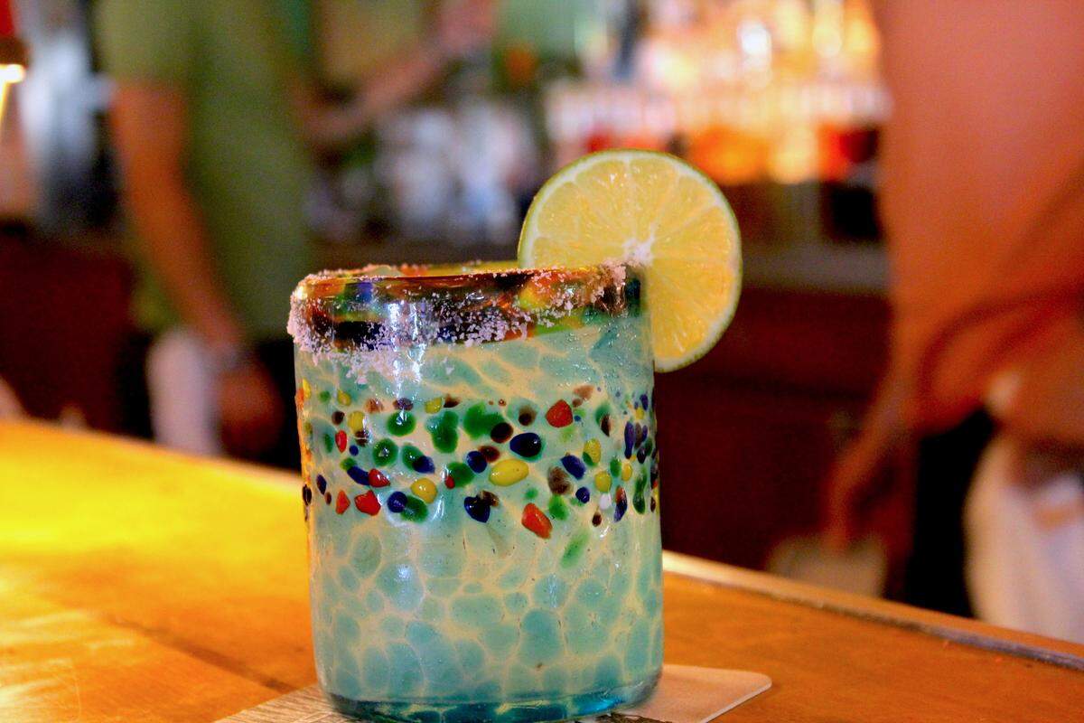The house margarita (margarita de la casa) comes in a whimsical throwback glass. (Handout)