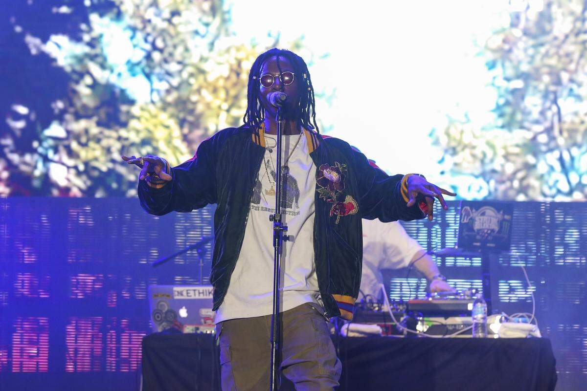 Joey Bada$ performs during the second day of the Rolling Loud Festival in downtown Miami on Saturday, May 6, 2017.