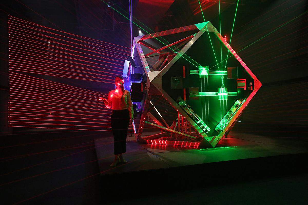 On Tuesday, May 2, 2017 Alexandra Kuechenberg, creative director of the LasersHow exhibit, explains the technical specification of the high tech exhibition at the Frost Museum of Science which bears their names.