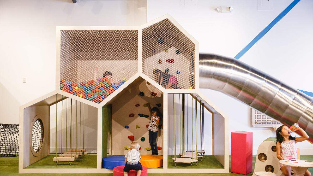 The playscape at Pod 22, a new indoor playground on Biscayne Boulevard.