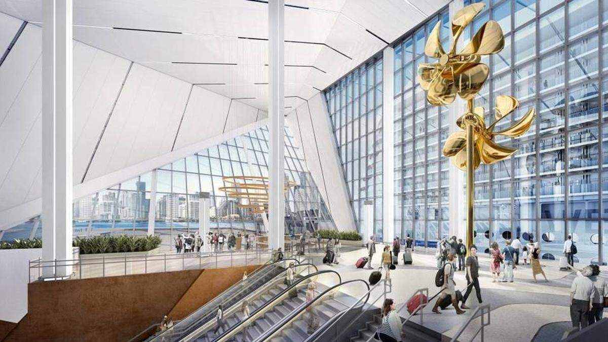 Rendering of the interior of Royal Caribbean Cruises’ new Terminal A at PortMiami. The new terminal will bring the Miami-based cruise company’s largest ships to Miami. Royal Caribbean Cruises