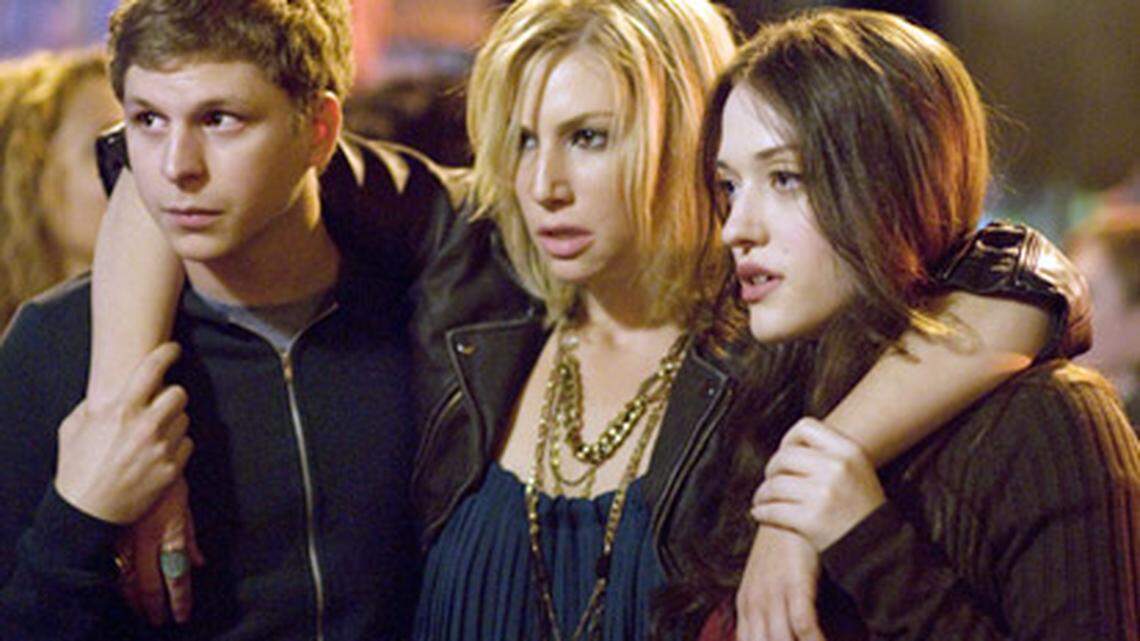 In this image released by Sony Pictures, Michael Cera, Ari Graynor, Kat Dennings are shown in a scene from "Nick &amp; Norah's Infinite Playlist." (AP Photo/Sony Pictures, JoJo Whilden)