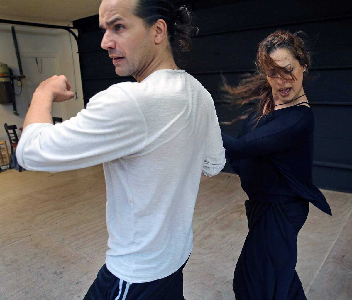 Flamenco star Pepe Flores rehearses a dance move with Sandra Bara as they prepare for this weekends event called Fuerza Flamenca with Miami's Ballet Flamenco La Rosa