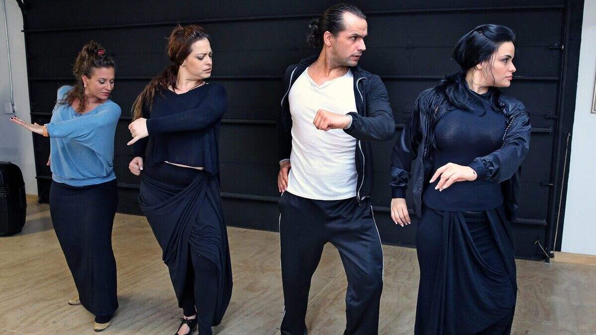 Flamenco dancers Mayelu Perez, Sandra Bara, Pepe Flores and Maria Mercedes Perez rehearse for an upcoming  event starring Fuerza Flamenca with Miami's Ballet Flamenco La Rosa dancing event this weekend
