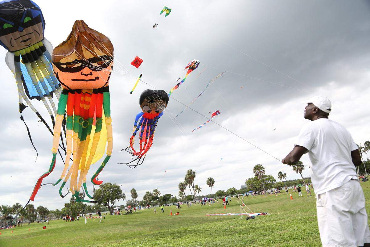 Randy ‘the Kite Man’ Lowe with part of his Kite collection at the Kite Festival at Haulover Park on Sunday, October 18, 2015 This is the 23rd annual “Kitetoberfest” kite festival Haulover Beach Park, located at 10800 Collins Ave., is a designated Miami-Dade “Heritage Park”, for its vital role in this community’s history, environment and recreational and cultural experiences.