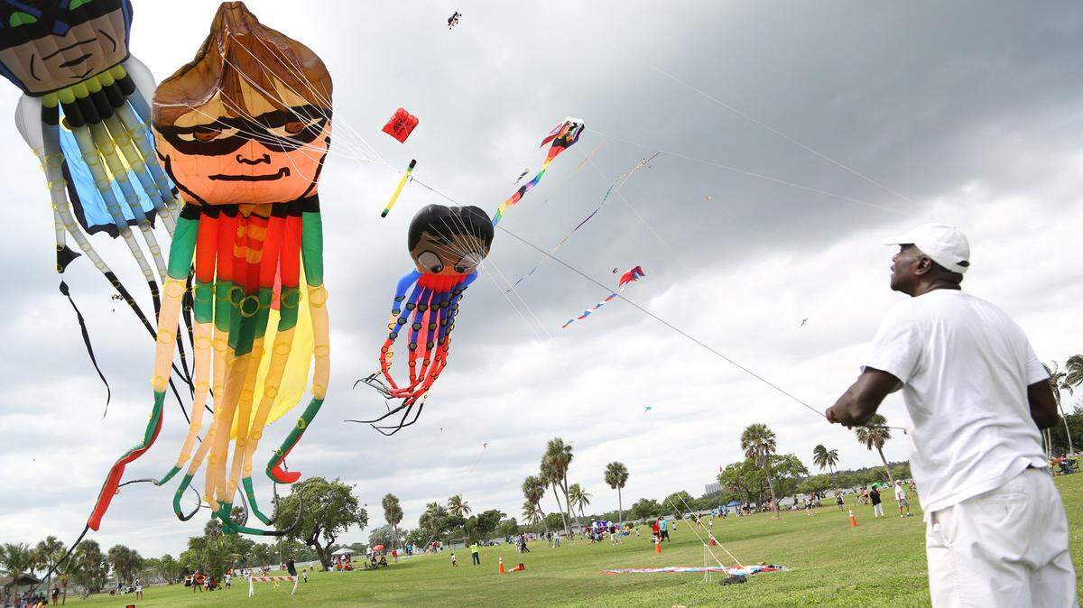 Randy ‘the Kite Man’ Lowe with part of his Kite collection at the Kite Festival at Haulover Park on Sunday, October 18, 2015 This is the 23rd annual “Kitetoberfest” kite festival Haulover Beach Park, located at 10800 Collins Ave., is a designated Miami-Dade “Heritage Park”, for its vital role in this community's history, environment and recreational and cultural experiences.