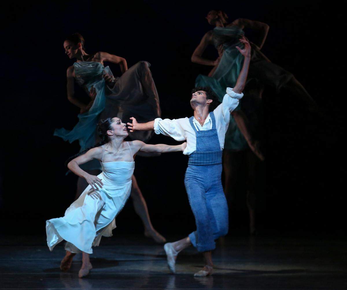 Miami City Ballet dancers, Jeanette Delgado, left, and Renan Cerdeiro perform "The Fairy's Kiss," during a rehearsal at the Adrienne Arsht Center in downtown Miami on Thursday, Feb. 9, 2017.