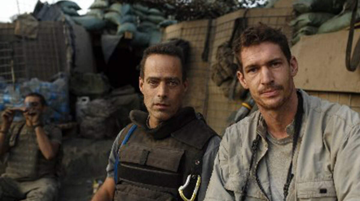 'Restrepo' directors Sebastian Junger and Tim Hetherington at the Restrepo outpost in Korengal Valley, Afghanistan.