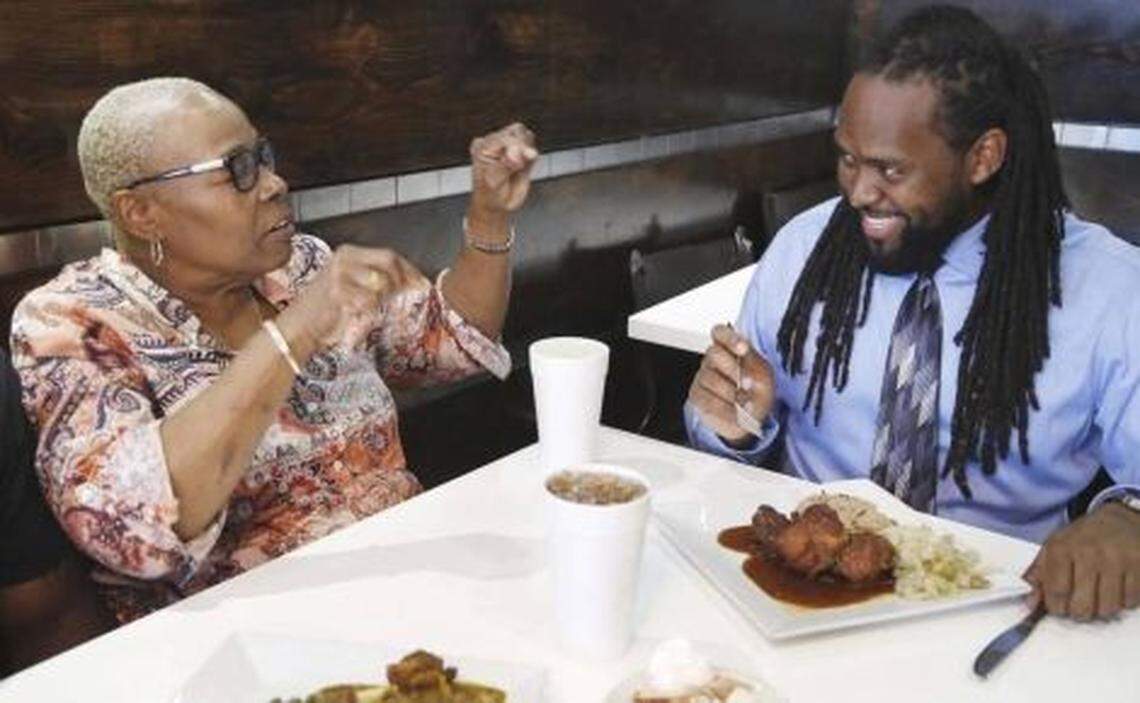 Starex Smith highlights minority-owned restaurants, such as Lorna Westmoreland Lorna’s Caribbean. (J.A. Iglesias)