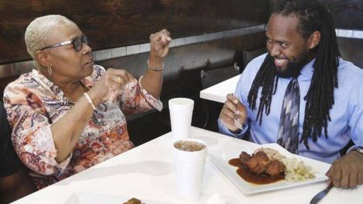 Starex Smith highlights minority-owned restaurants, such as Lorna Westmoreland Lorna’s Caribbean. (J.A. Iglesias)