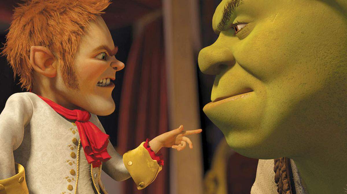Now the King of Far Far Away, Rumpelstiltskin (Walt Dohrn) lays down the law of the land for Shrek (Mike Myers) in DreamWorks Animation's "Shrek Forever After, " releasing on May 21, 2010, and distributed by Paramount Pictures. (MCT)