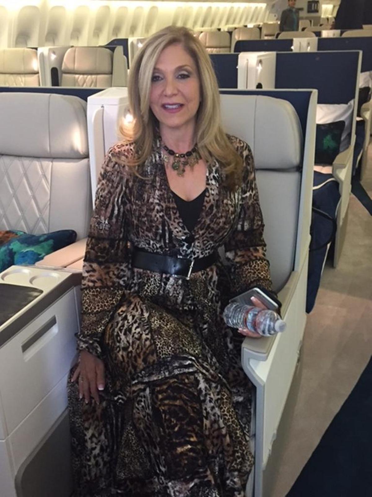 Crystal Cruises President and CEO Edie Rodriguez aboard the company’s new luxury charter aircraft, Crystal Skye.