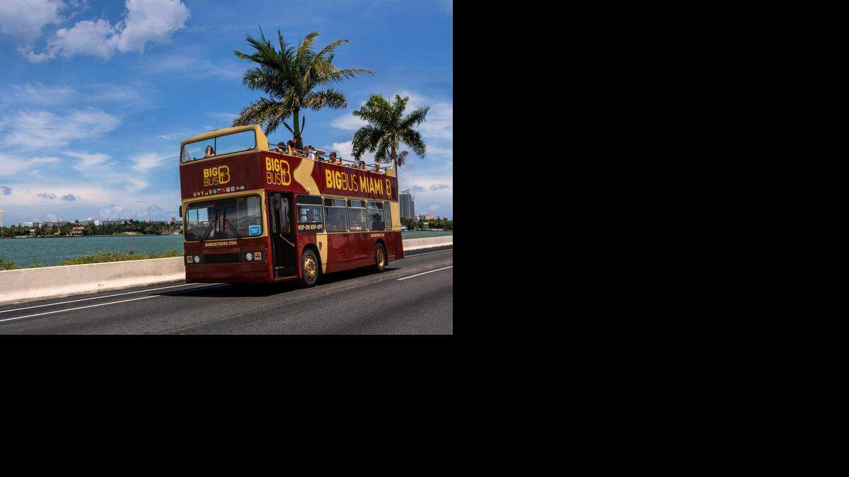 
Big Bus Tours Miami will launch its new “Uptown Loop” on Thursday. In this photo, one of the company’s double-decker buses is shown on the Venetian Causeway. 
