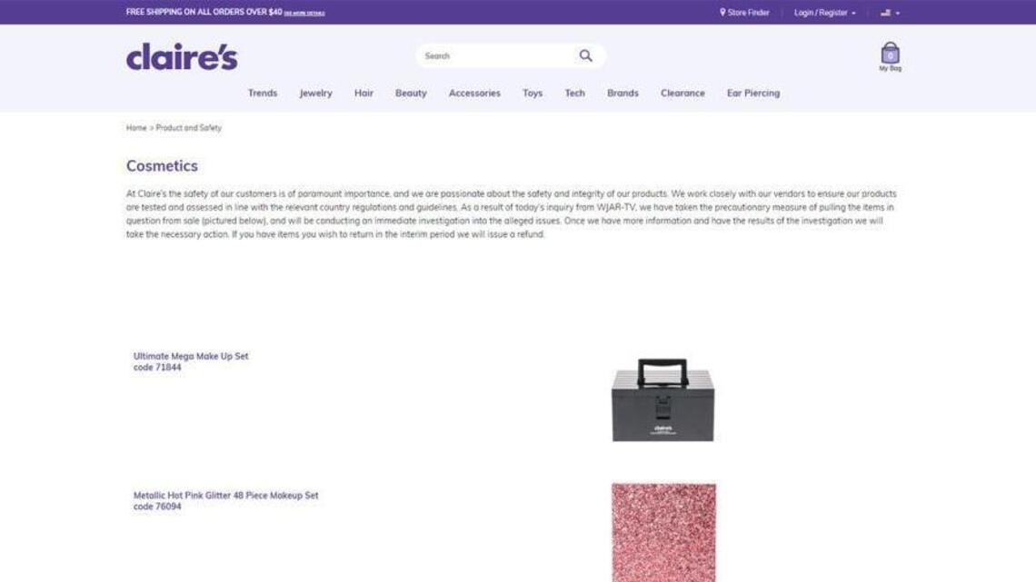 Fashion chain recalls girls’ makeup over concerns about cancer-causing asbestos